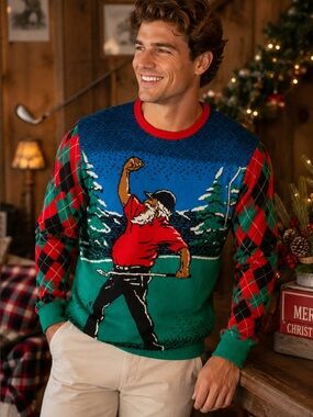 NWT Ugly Christmas Party Golfing Santa Fist Pump Ugly Christmas Sweater XL
